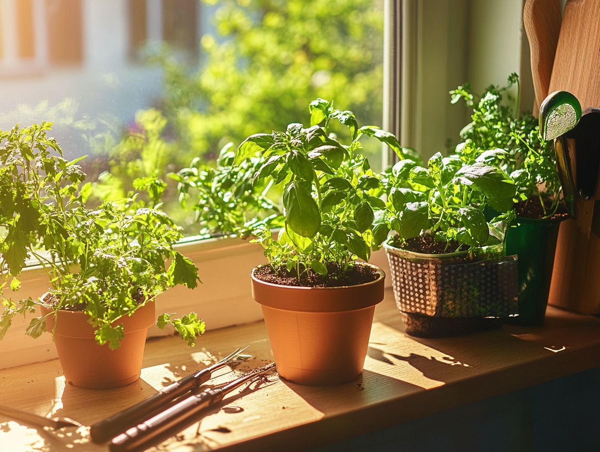 Image of various herbs suitable for hydroponic window gardens.