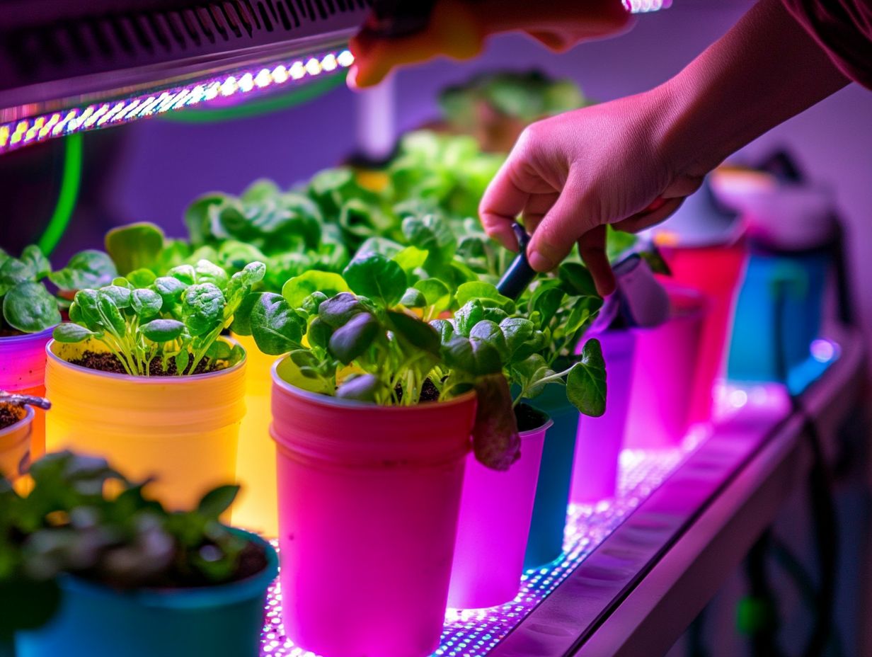 Excited gardener planting seeds in a hydroponic system