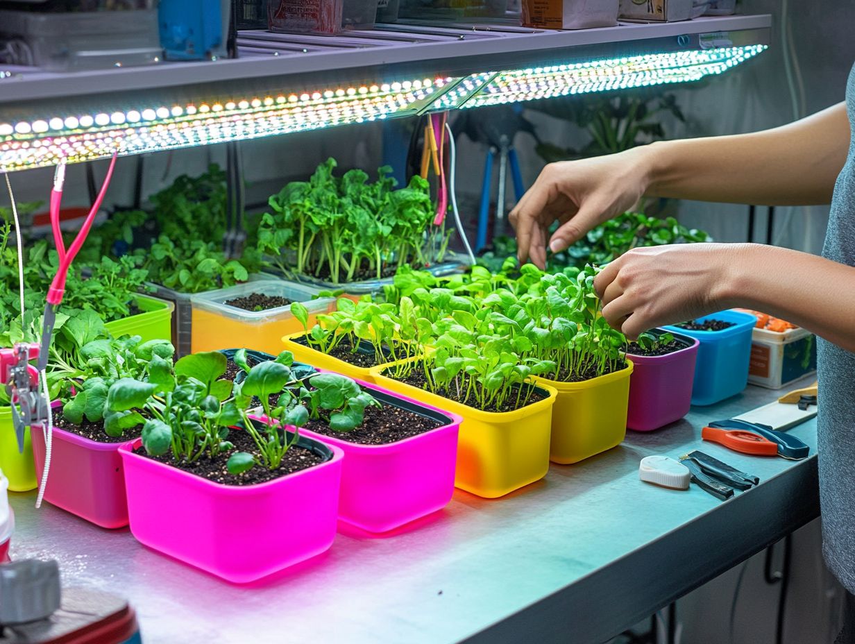 Diverse plants thriving in a hydroponic garden.