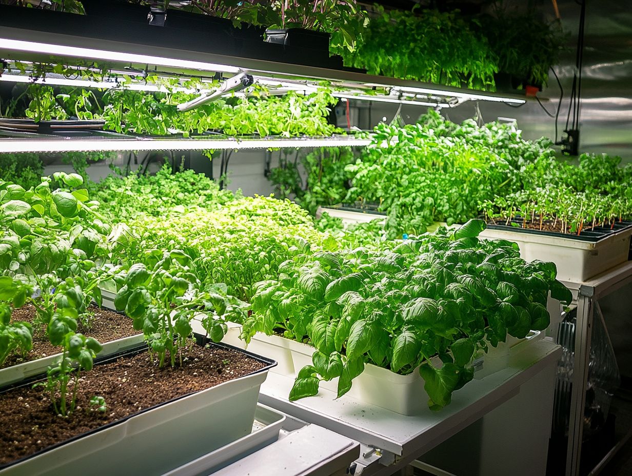 A vibrant indoor window farm showcasing hydroponically grown vegetables and herbs.