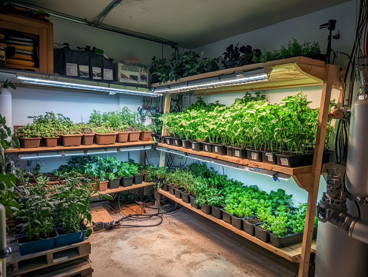 Healthy hydroponic plants thriving in a basement garden