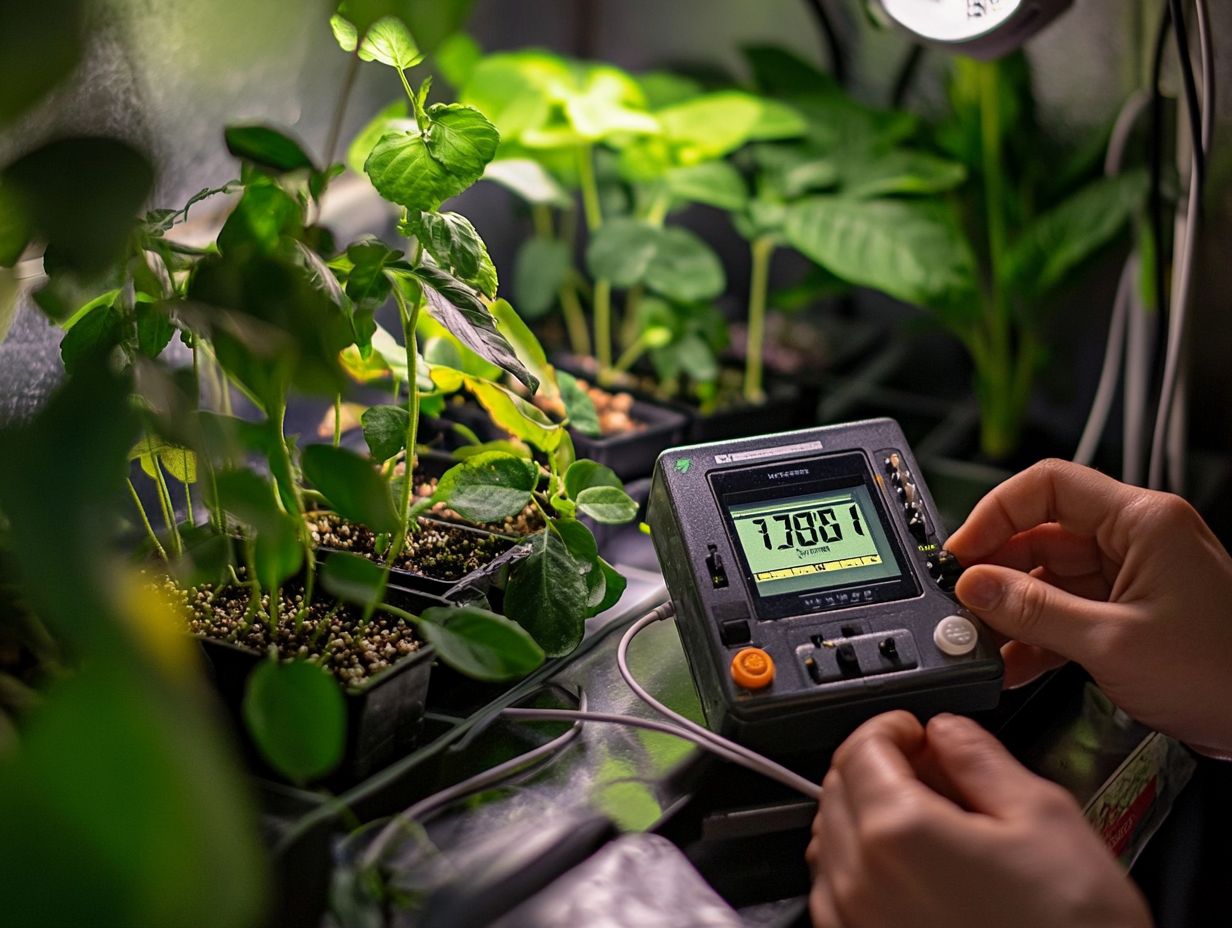 Visual guide outlining steps for testing nutrient levels with an EC meter.