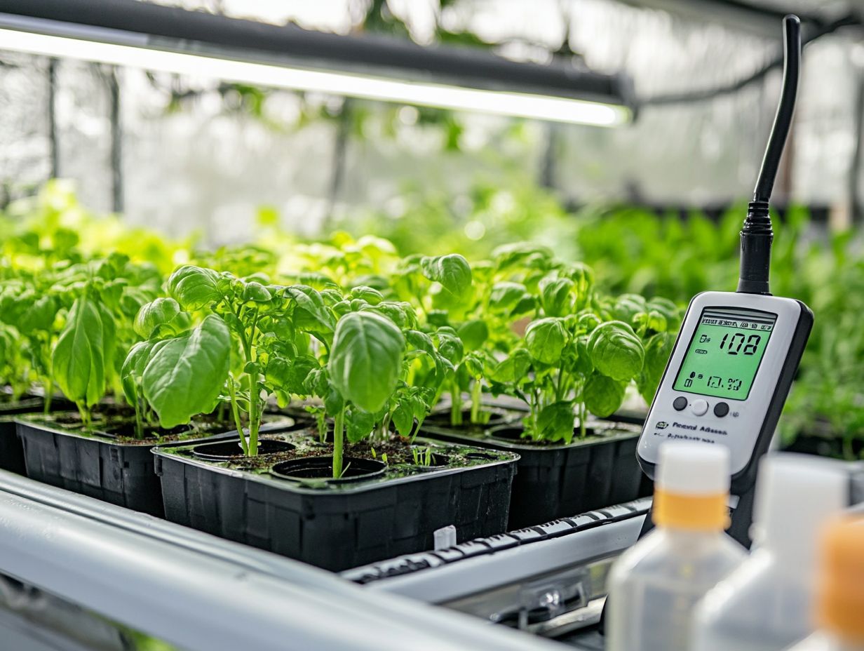 A hydroponic system demonstrating pH testing and adjustment methods