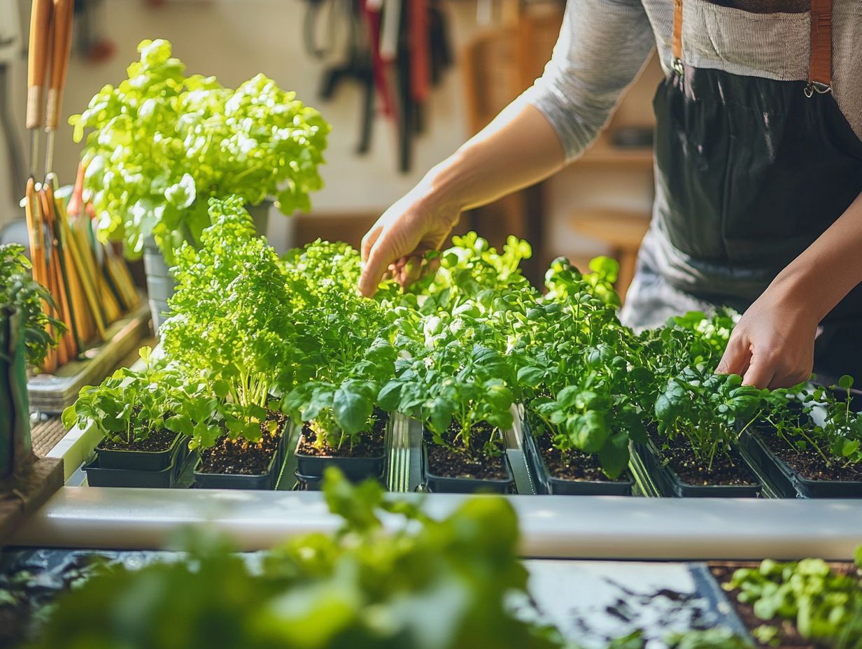 A person inspecting a hydroponic system for issues