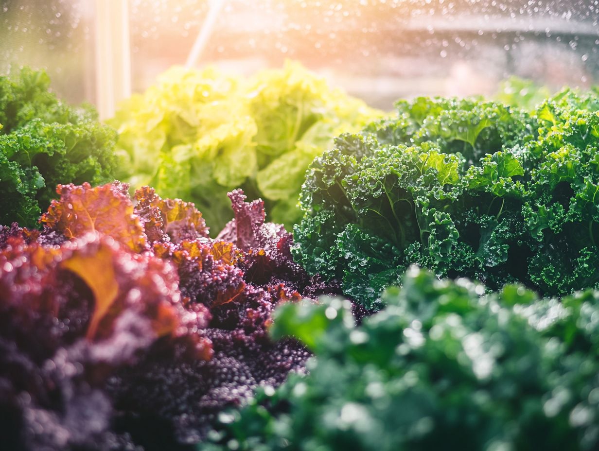 A gardener joyfully harvesting fresh hydroponic kale