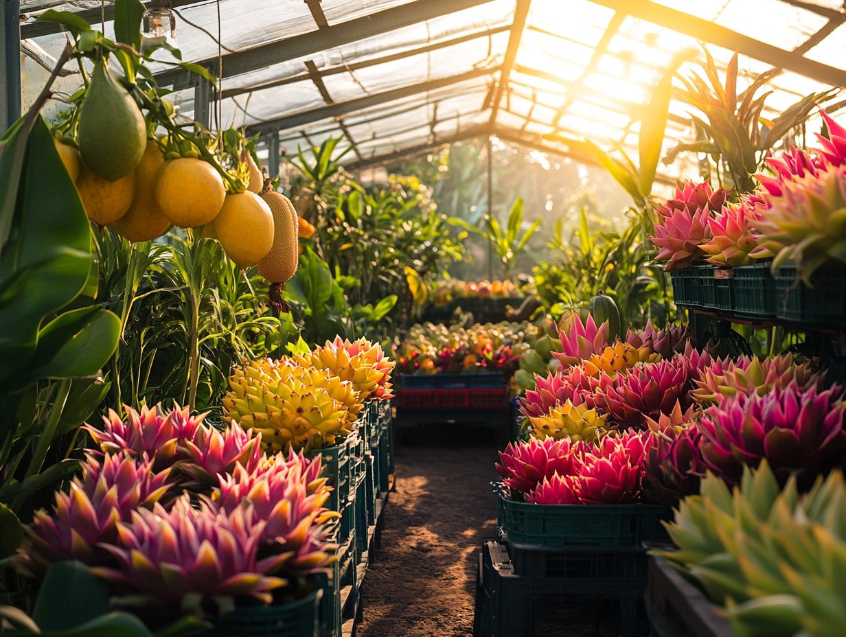 Colorful array of exotic fruits thriving in hydroponic systems