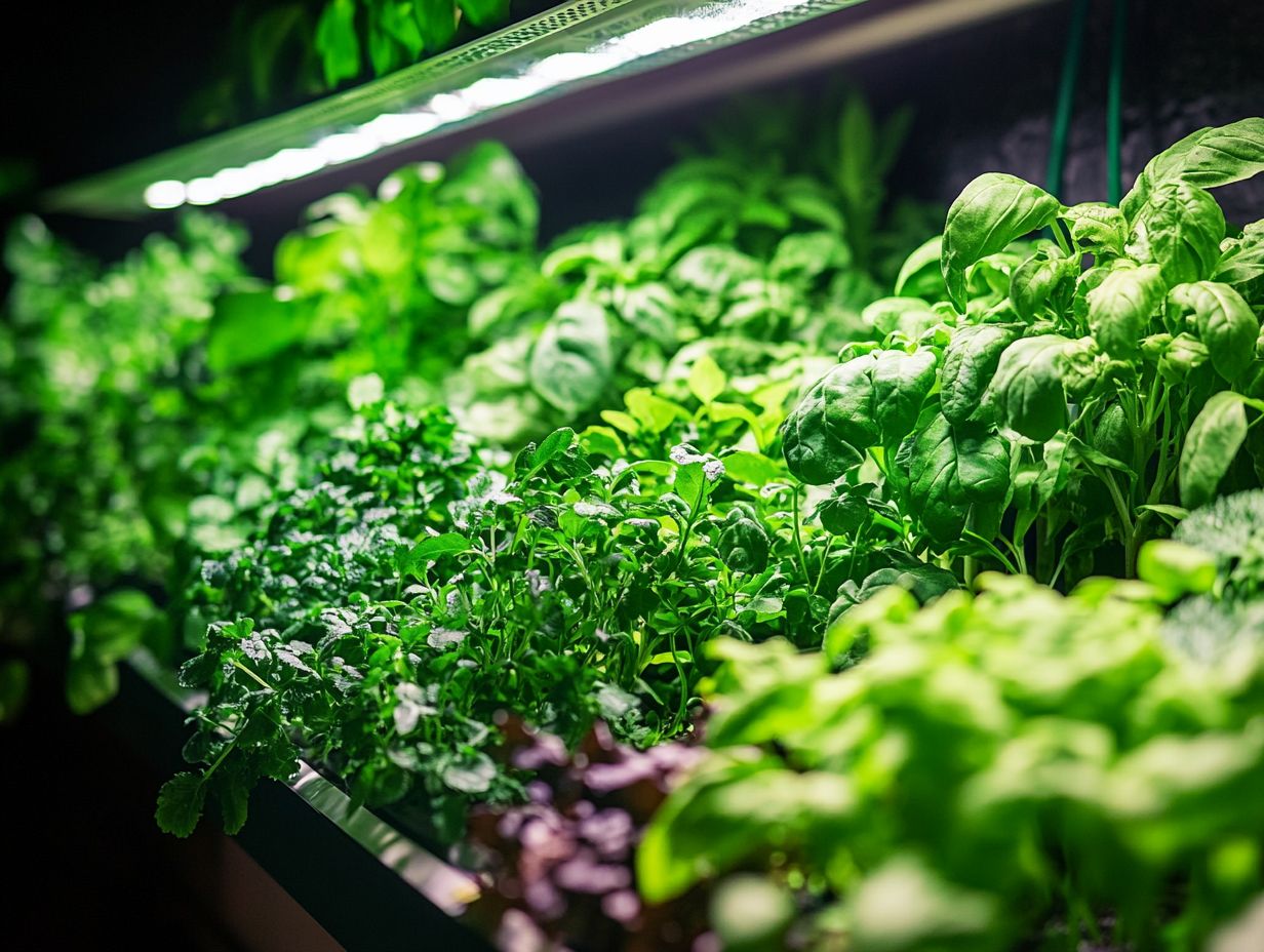 A hydroponic setup showcasing various lighting techniques to enhance plant growth.