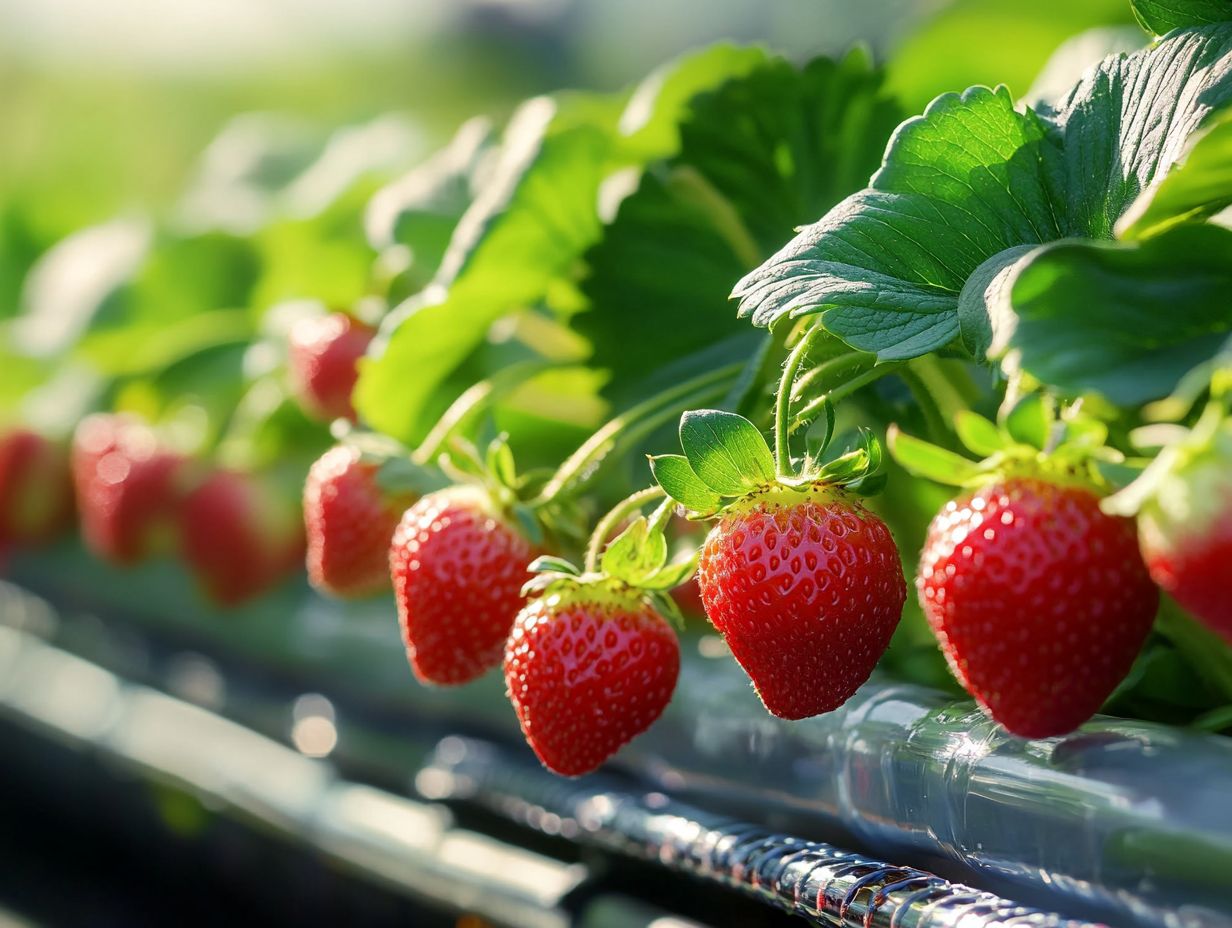 Hydroponically grown strawberry plants in a system