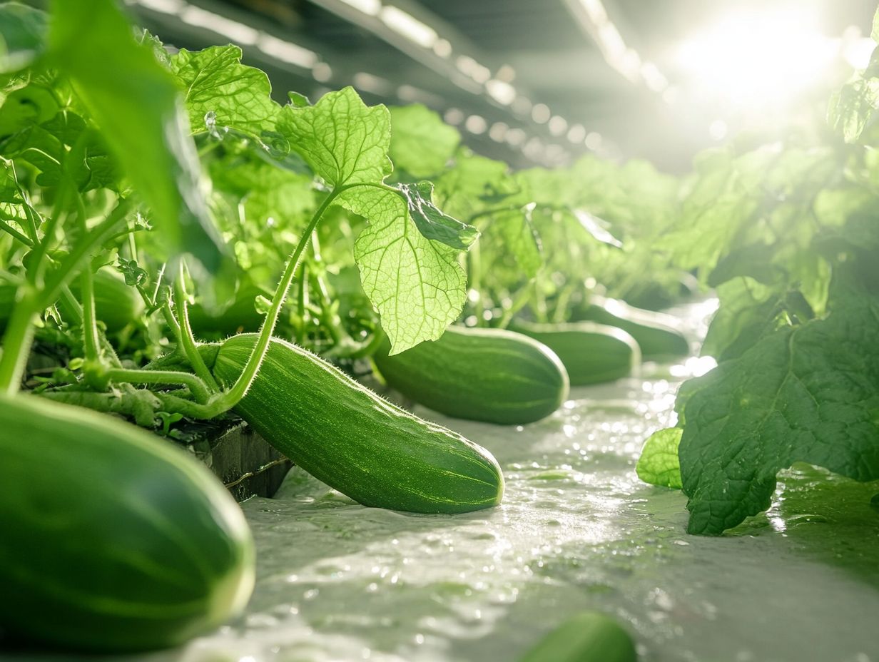 Healthy cucumber plants thriving in a hydroponic setup