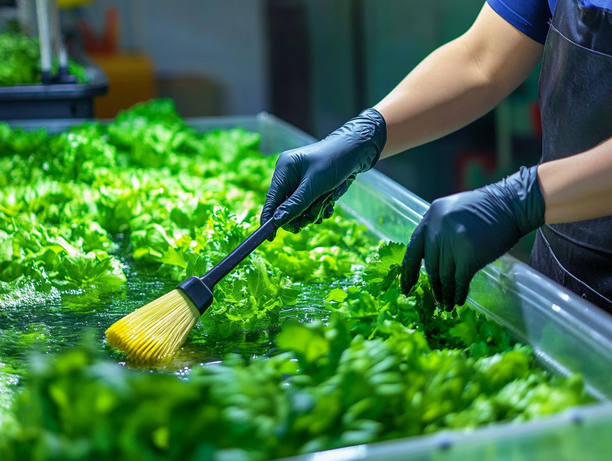 Illustration showing the process of cleaning hydroponic reservoirs