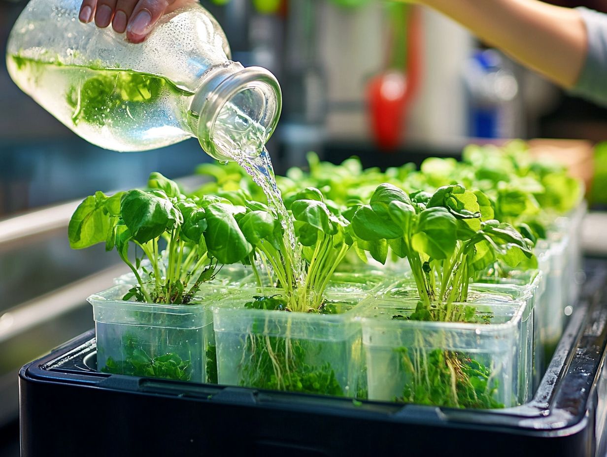 A person checking water quality in a hydroponic system.