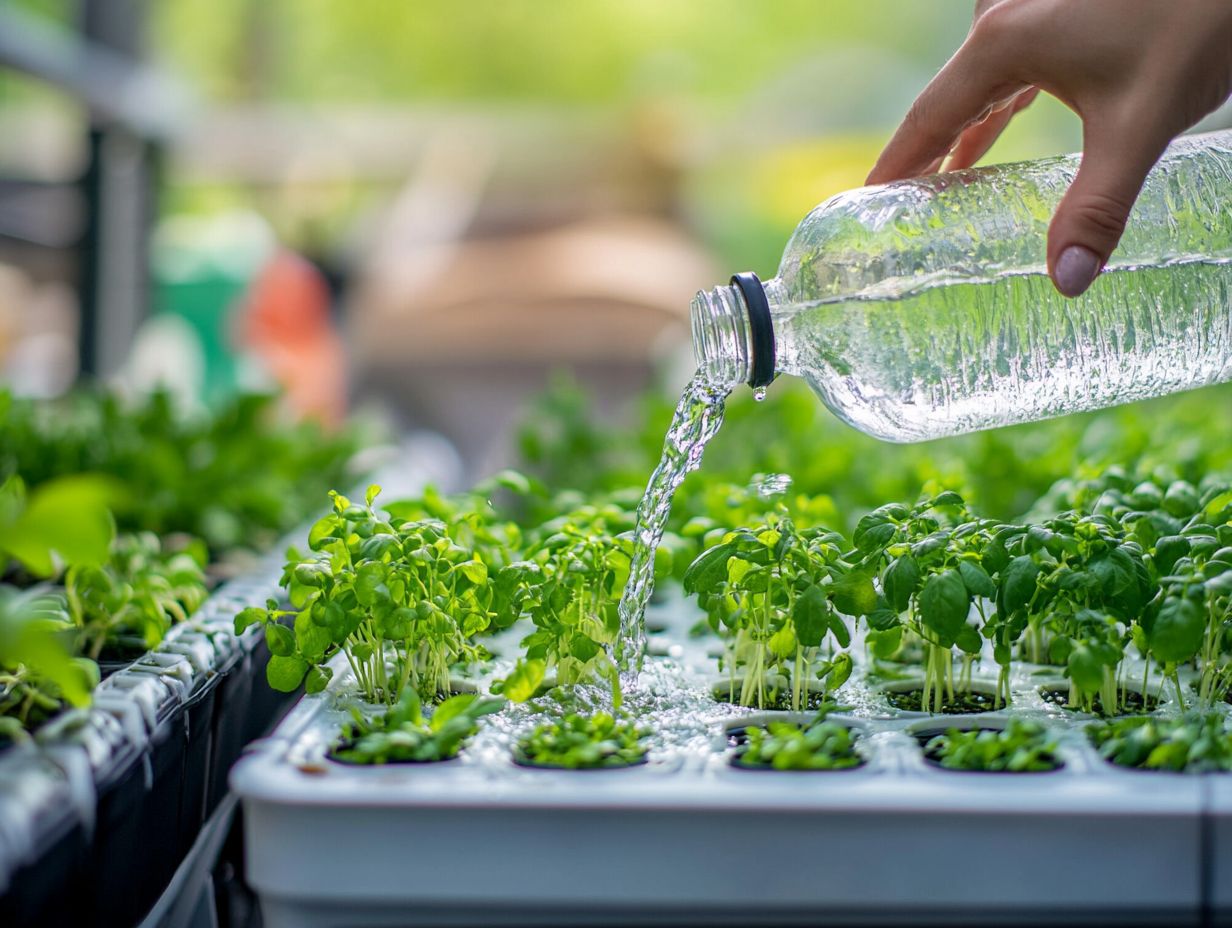 A gardener adjusting nutrient levels in a hydroponic system.