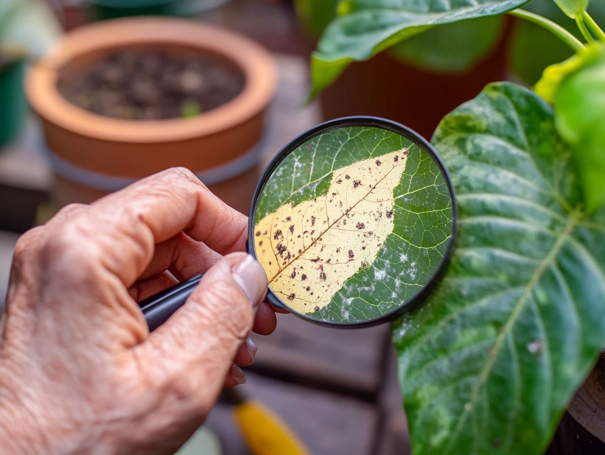 A gardener diagnosing plant diseases using tools