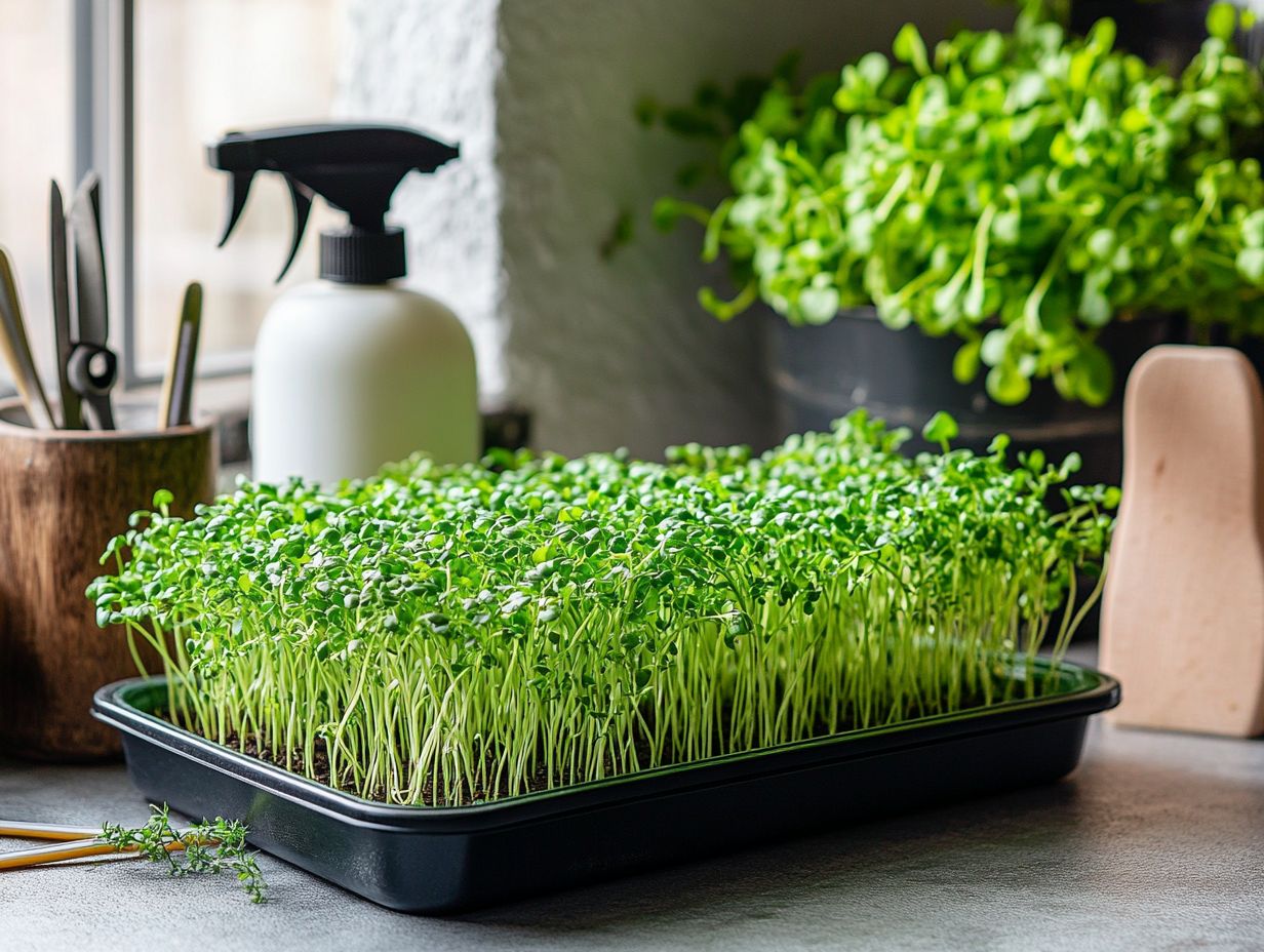 Healthy hydroponic microgreens in a growing setup