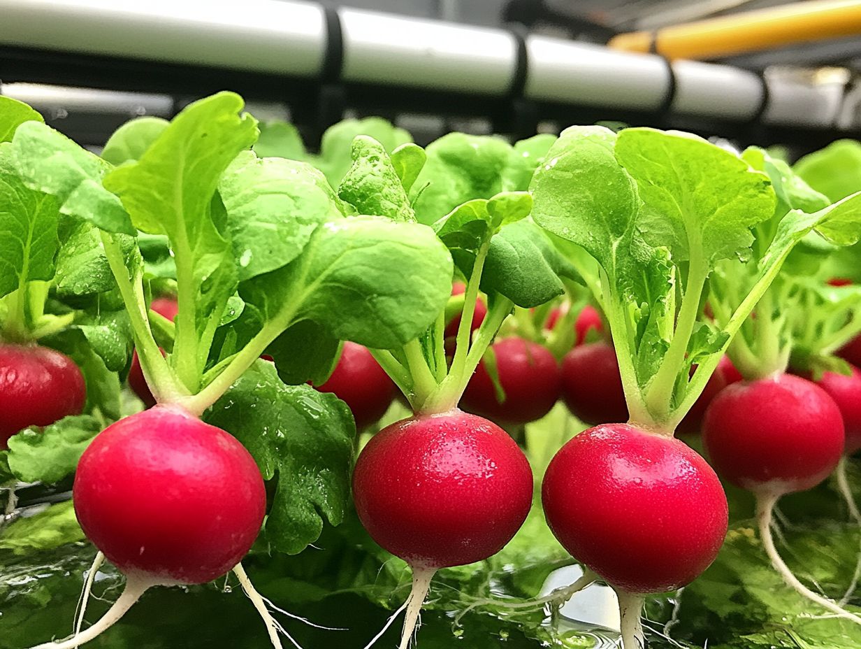 Hydroponic radishes growing in a system