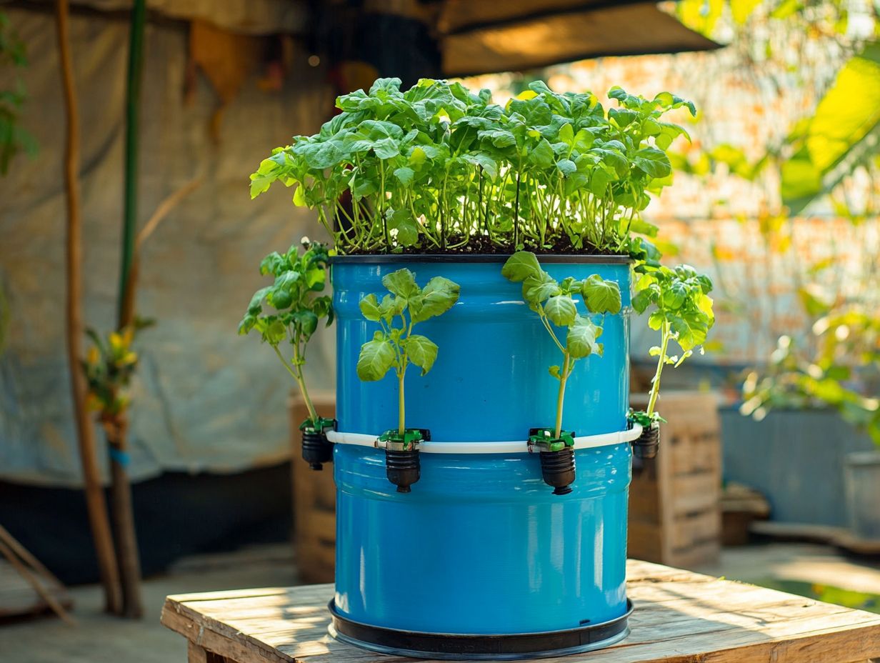 Image of a barrel hydroponic system setup