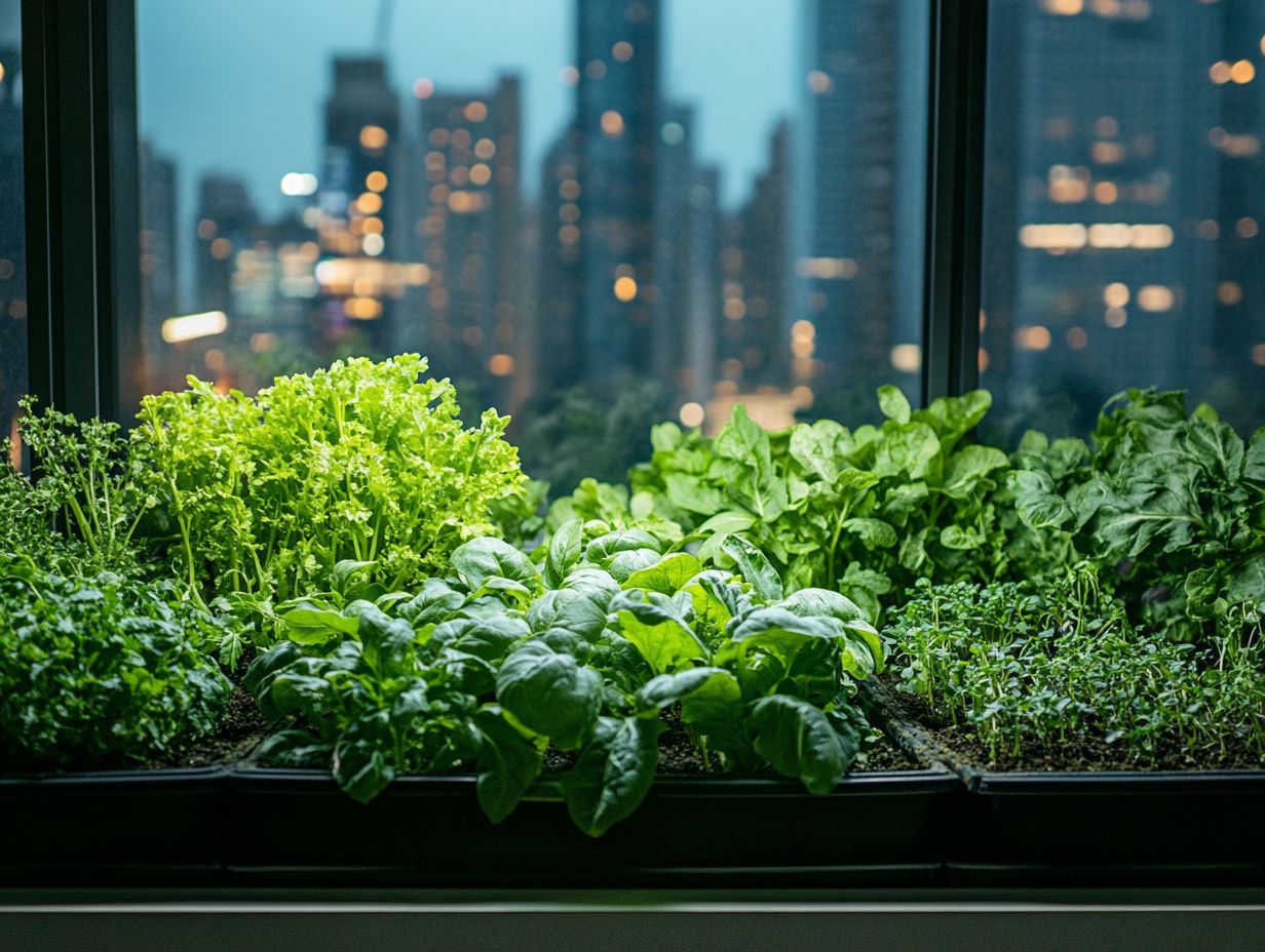 A variety of hydroponic plants shown in a thriving indoor garden.