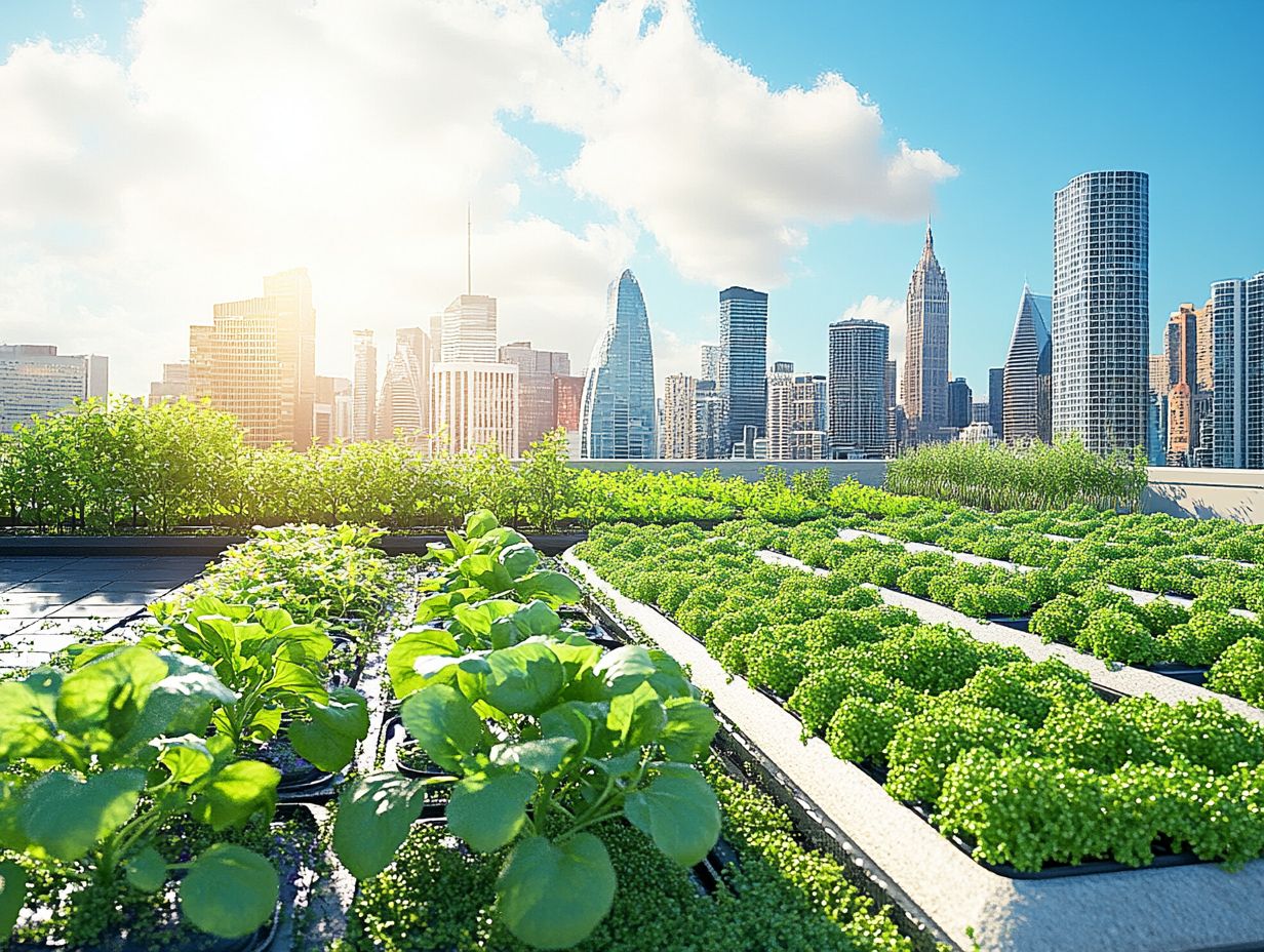 Illustration of hydroponics system and its benefits for urban farming.