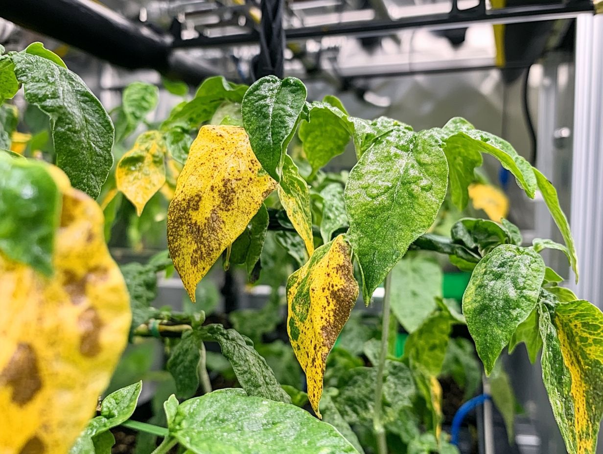 Illustration of signs of nutrient deficiency in hydroponic plants