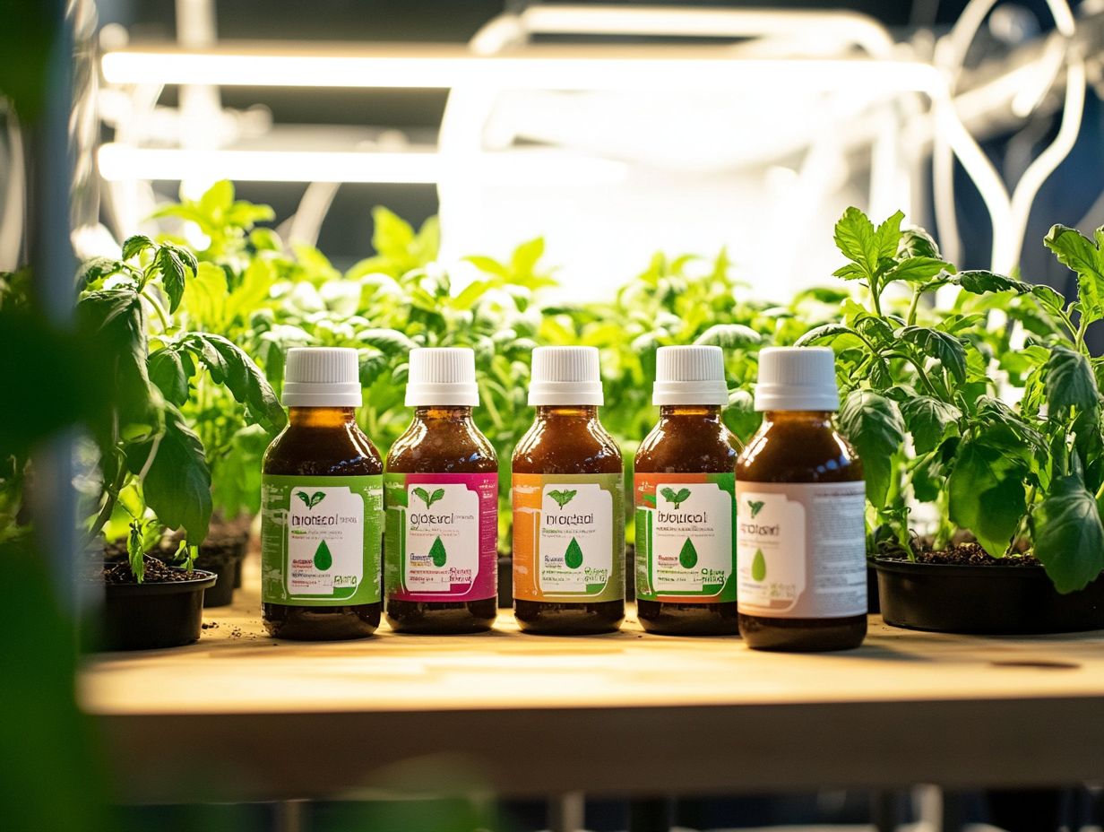 Various hydroponic fertilizers on display